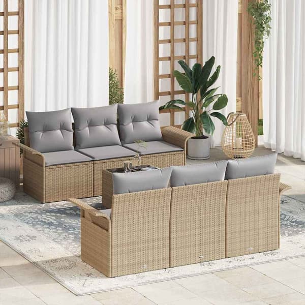 vidaXL Trädgårdsoffset med kudde 7 pcs Beige och Grå konstrotting