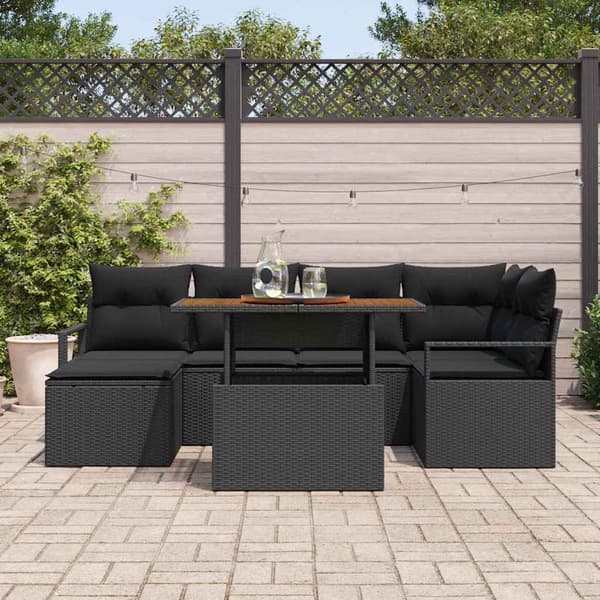 vidaXL Trädgårdsoffset med lagring 7 pcs Svart Poly rattan
