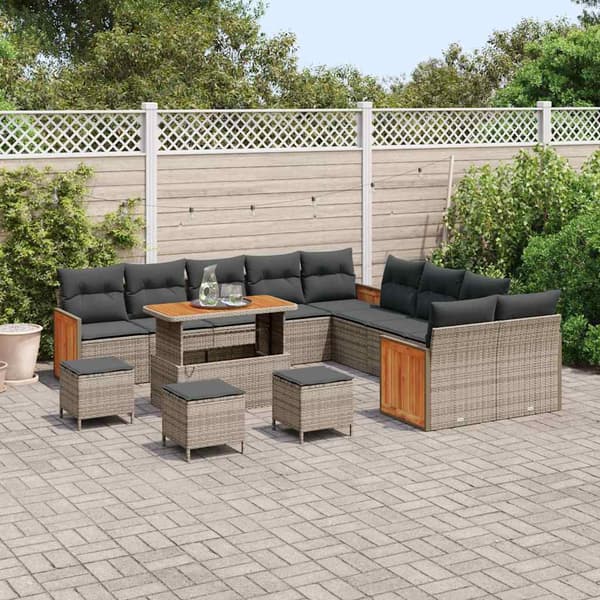 vidaXL Trädgårdsoffset 14 pcs Grå Poly Rattan och Pulverlackerad Stål
