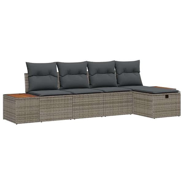 vidaXL Trädgårdsoffset med kudde 5 pcs Grå Poly rattan