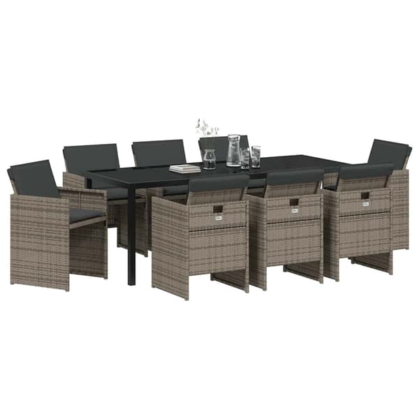 vidaXL Trädgårdsmöbelset med kudde 9 pcs Grå konstrotting