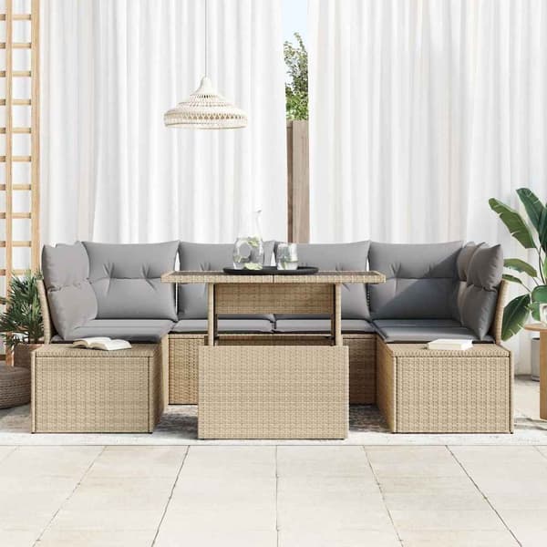 vidaXL Trädgårdsoffset med kudde 7 pcs Beige och Ljusgrå