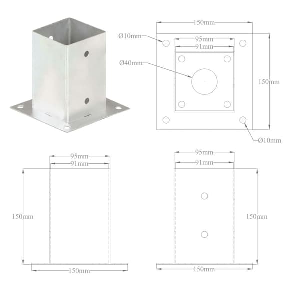 vidaXL Stolpeankere 4 stk galvanisert metall 91 mm