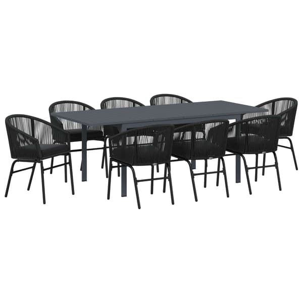 vidaXL Trädgårdsmöbelset 9 pcs Svart konstrotting