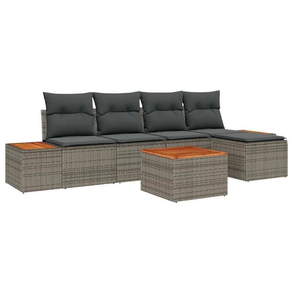vidaXL Trädgårdsoffset med kudde 6 pcs Grå Poly rattan