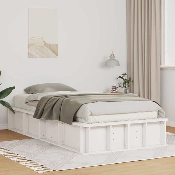 vidaXL Sängram Vit 90 x 190 cm Massiv furu