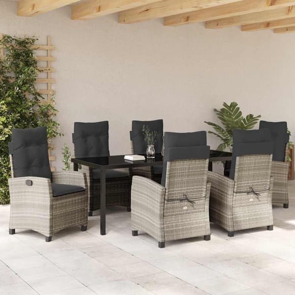 vidaXL Trädgårdsmöbelset med kudde 7 pcs Ljusgrå konstrotting