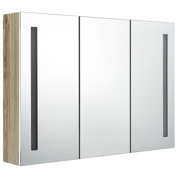 vidaXL LED-speilskap til bad 89x14x62 cm hvit og eik