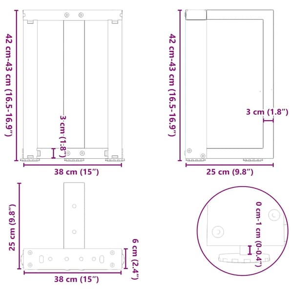 vidaXL Soffbordsben T-formade 2 st vit 38x25x(42-43) cm stål