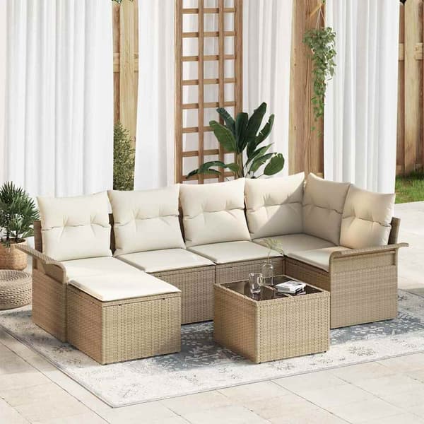 vidaXL Trädgårdsoffset med lagring 7 pcs Beige konstrotting