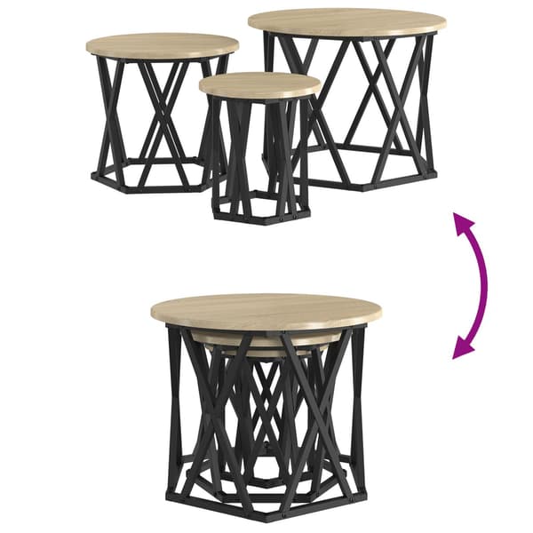 vidaXL Nesting Sidebord 3 pcs Sonoma eik Konstruksjonsvirke og stål