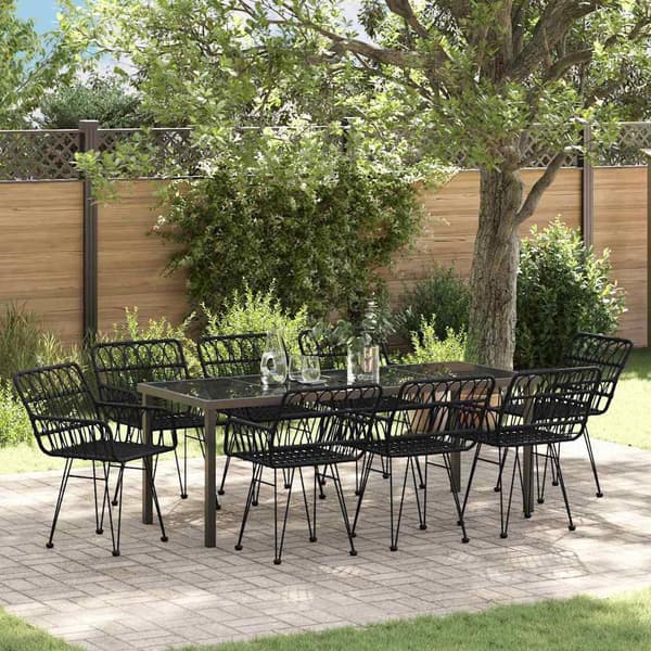 vidaXL Trädgårdsmöbelset 9 pcs Svart Pulverlackerat stål