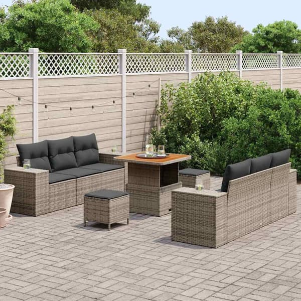 vidaXL Trädgårdsoffset med lagring 9 pcs Grå Poly rattan