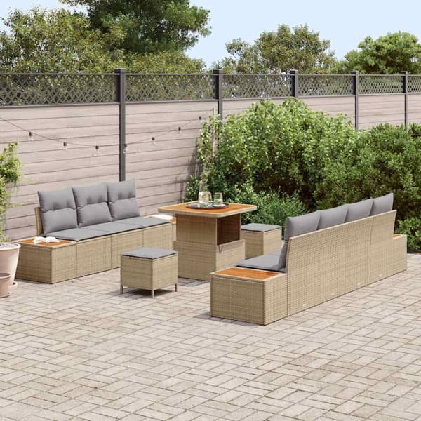 vidaXL Trädgårdsoffset 10 pcs Beige konstrotting