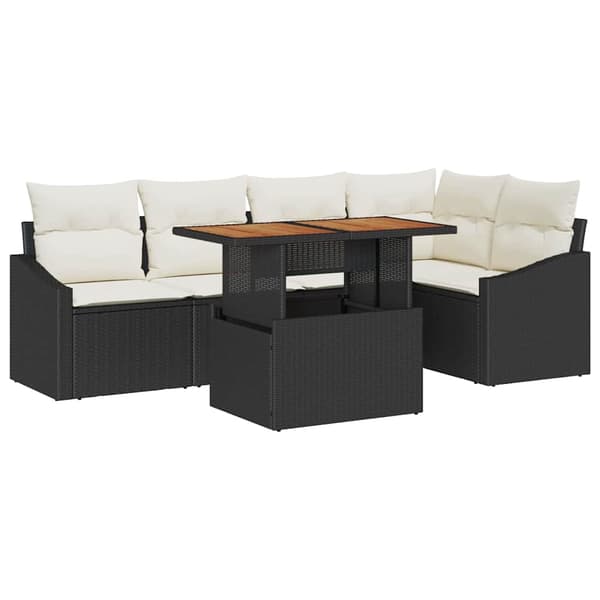 vidaXL Trädgårdsoffset med lagring 6 pcs Svart Poly rattan
