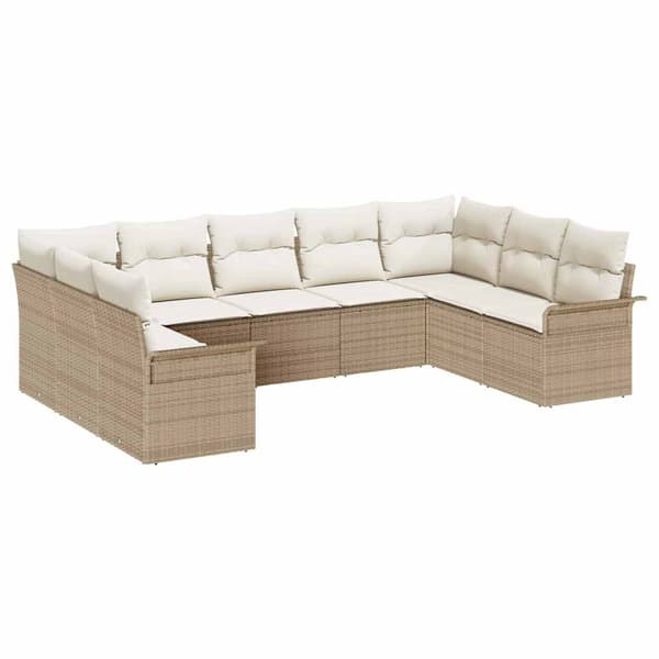 vidaXL Trädgårdsoffset med lagring 9 pcs Beige konstrotting