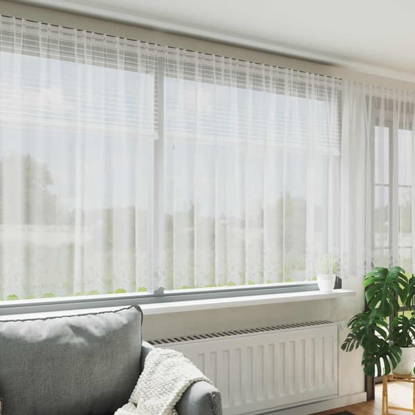 vidaXL Spetsgardin med gardiner Blommor Vit 180 x 500 cm Polyester