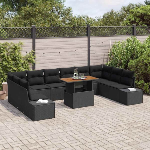vidaXL Trädgårdsoffset med lagring 11 pcs Svart Poly rattan