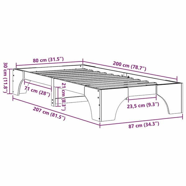 vidaXL Sängram Vit 80 x 200 cm Massiv furu