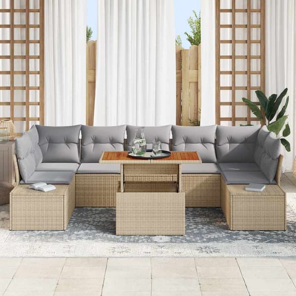 vidaXL Trädgårdsoffset med lagring 8 pcs Beige Poly rattan