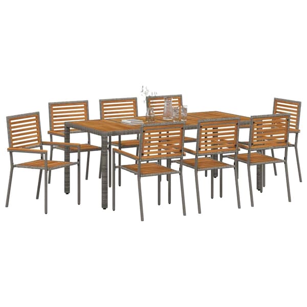 vidaXL Hage Spisegruppe 9 pcs Grå og Brun polyrotting