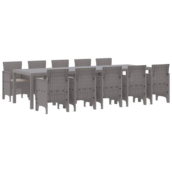 vidaXL Hage Spisegruppe med pute 11 pcs Lysegrå Poly rattan