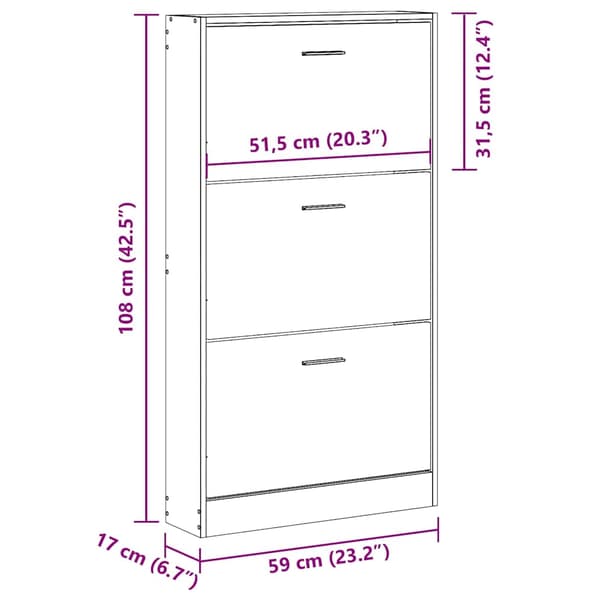 vidaXL Skoskap grå sonoma 59x17x108 cm konstruert tre