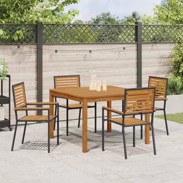 vidaXL Hage Spisegruppe 5 pcs Svart Solid akasietre