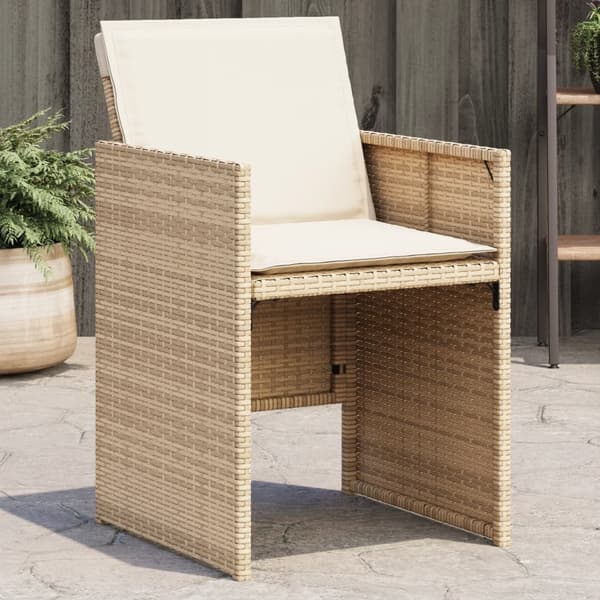 vidaXL Trädgårdsstolar med dynor 4 st beige konstrotting