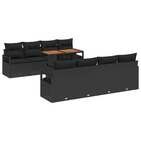 vidaXL Trädgårdsoffset med lagring 9 pcs Svart Poly rattan