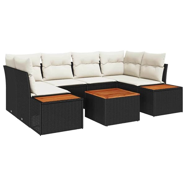 vidaXL Trädgårdsoffset med kudde 6 pcs Svart Poly rattan