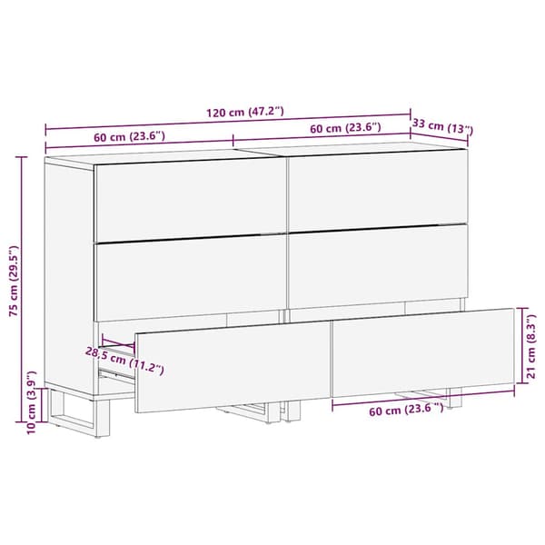 vidaXL Serviesskap 2 pcs Brun 60 x 33 x 75 cm heltre mango