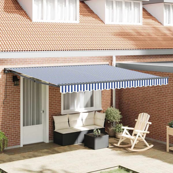 vidaXL Markiseramme Blå og hvit 400 × 300 cm Polyester med PU-belegg