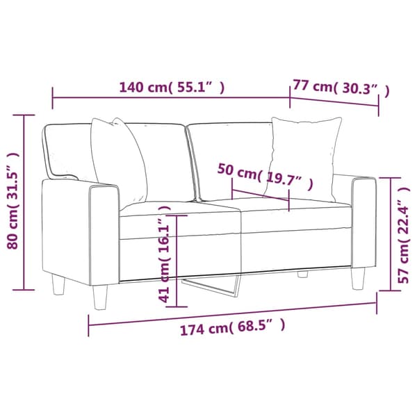 vidaXL 2-sits soffa med prydnadskuddar gräddvit 140 cm konstläder