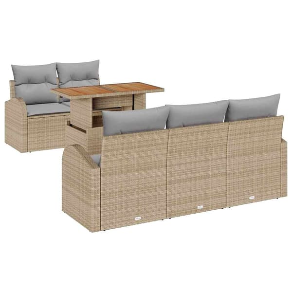 vidaXL Trädgårdsoffset med lagring 6 pcs Beige Poly rattan