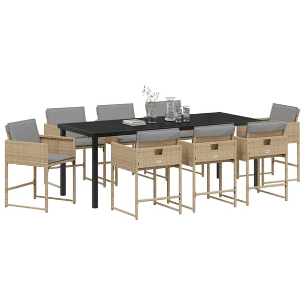 vidaXL Trädgårdsmöbelset 9 pcs Beige konstrotting