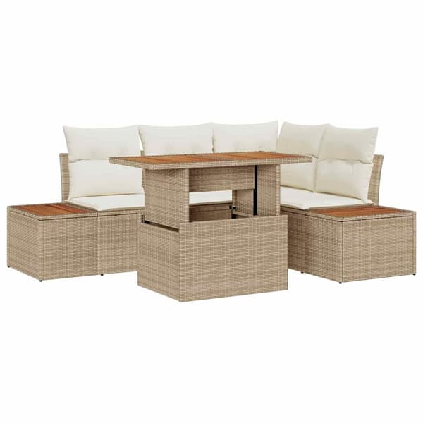 vidaXL Trädgårdsoffset med lagring 5 pcs Beige Poly rattan