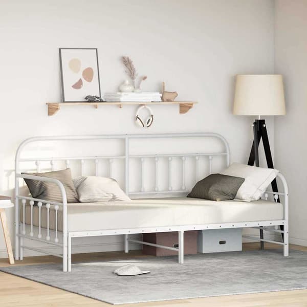 vidaXL Dagbäddram Vit 90 x 200 cm Pulverlackerat stål