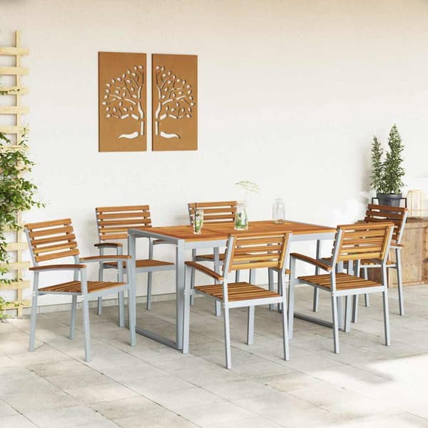 vidaXL Hage Spisegruppe 7 pcs Grå Solid akasietre