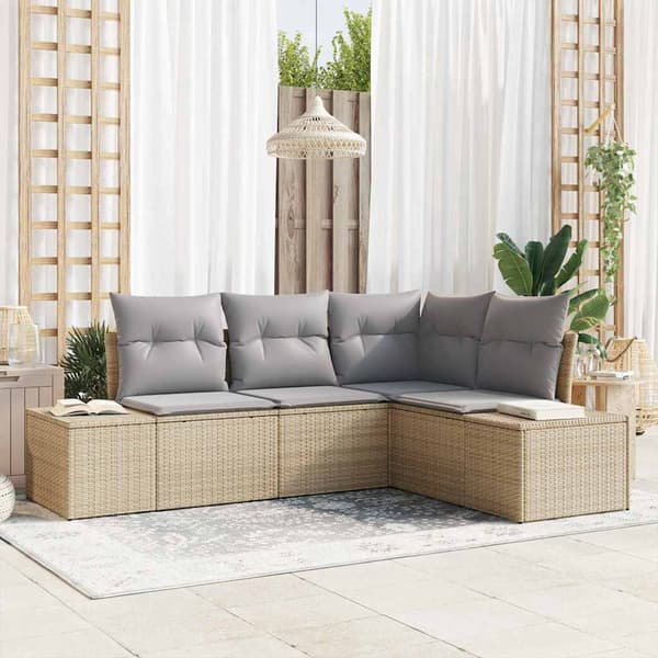 vidaXL Trädgårdsoffset 4 pcs Beige och Ljusgrå konstrotting