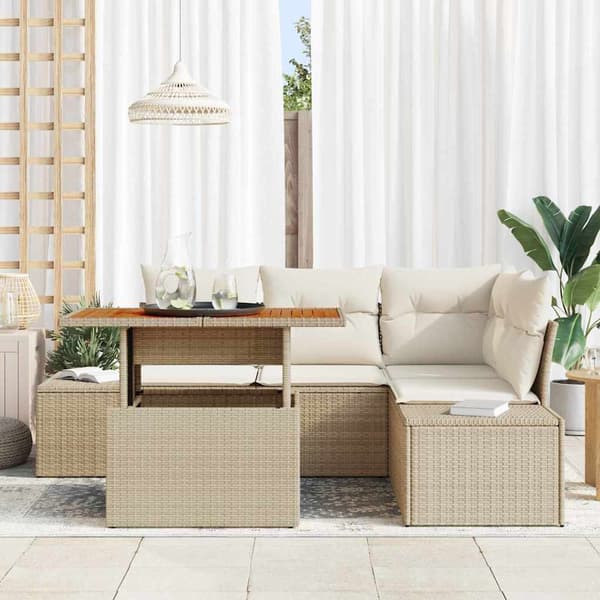 vidaXL Trädgårdsoffset med lagring 5 pcs Beige Poly rattan