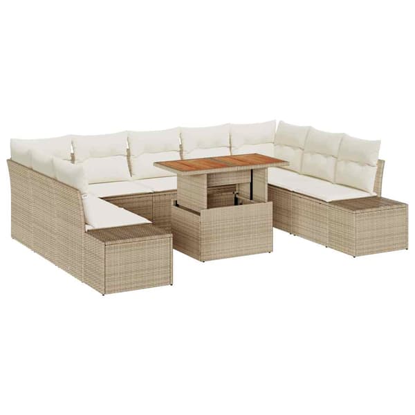 vidaXL Trädgårdsoffset med lagring 10 pcs Beige Poly rattan