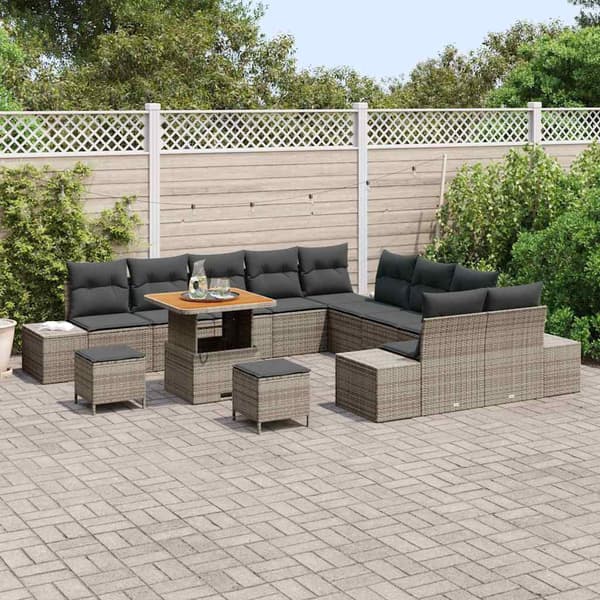 vidaXL Trädgårdsoffset med kudde med lagring 13 pcs Grå Poly rattan