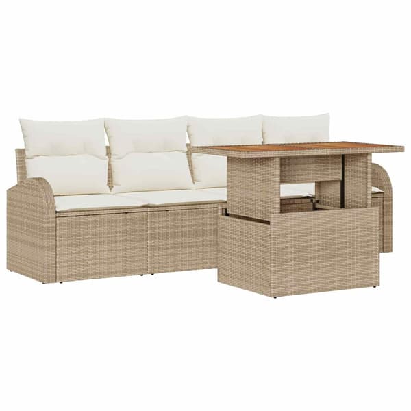 vidaXL Trädgårdsoffset med lagring 5 pcs Beige Poly rattan