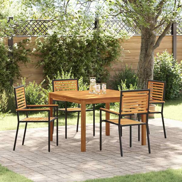 vidaXL Hage Spisegruppe 5 pcs Svart Solid akasietre