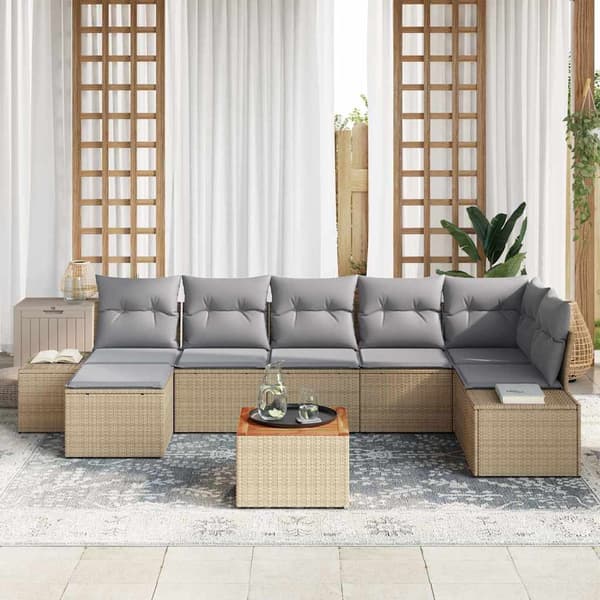 vidaXL Trädgårdsoffset med kudde 8 pcs Beige konstrotting