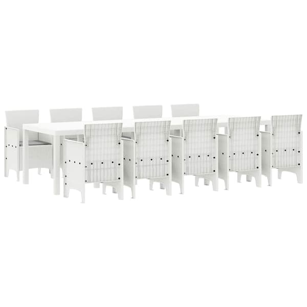 vidaXL Hage Spisegruppe 11 pcs Hvit og lys grå Rattan og polyester