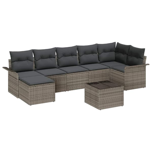 vidaXL Trädgårdsoffset med kudde 8 pcs Grå Poly rattan