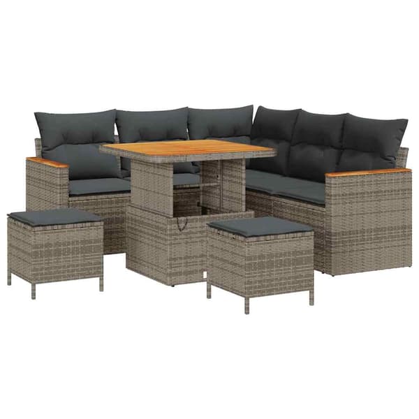 vidaXL Trädgårdsoffset med kudde 8 pcs Grå Poly rattan