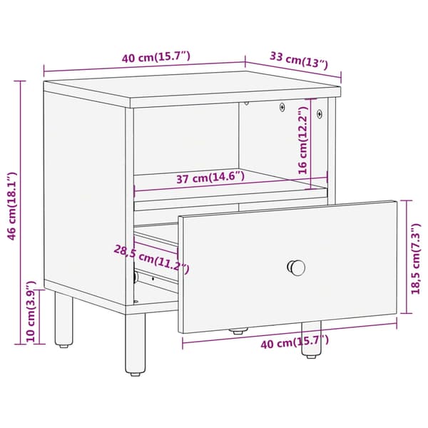 vidaXL Nattbord 40x33x46 cm heltre mango